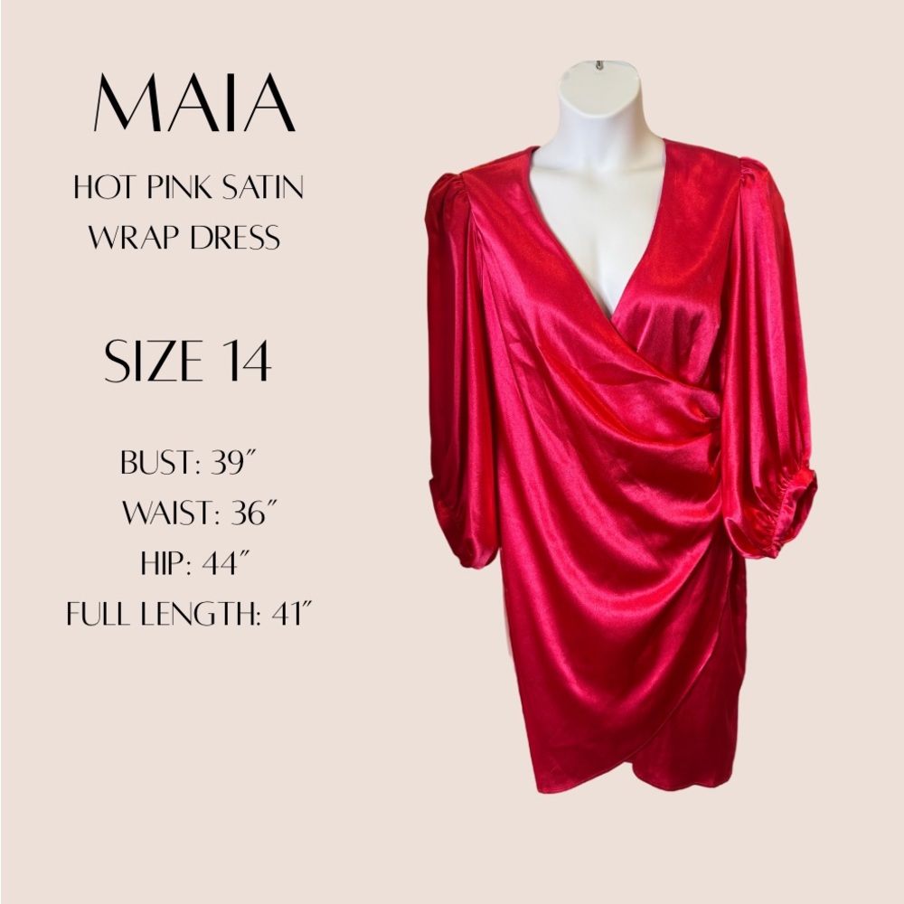 Maia Hot Pink Satin Wrap Dress – Size 14